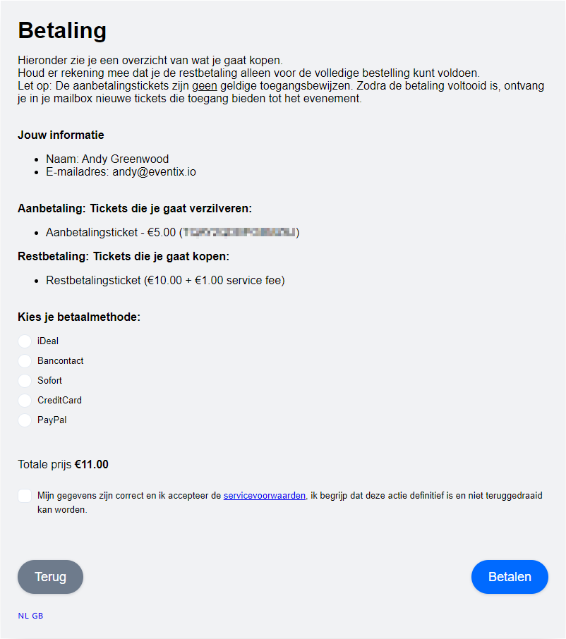 tickets verzilveren restbetalingen eventix